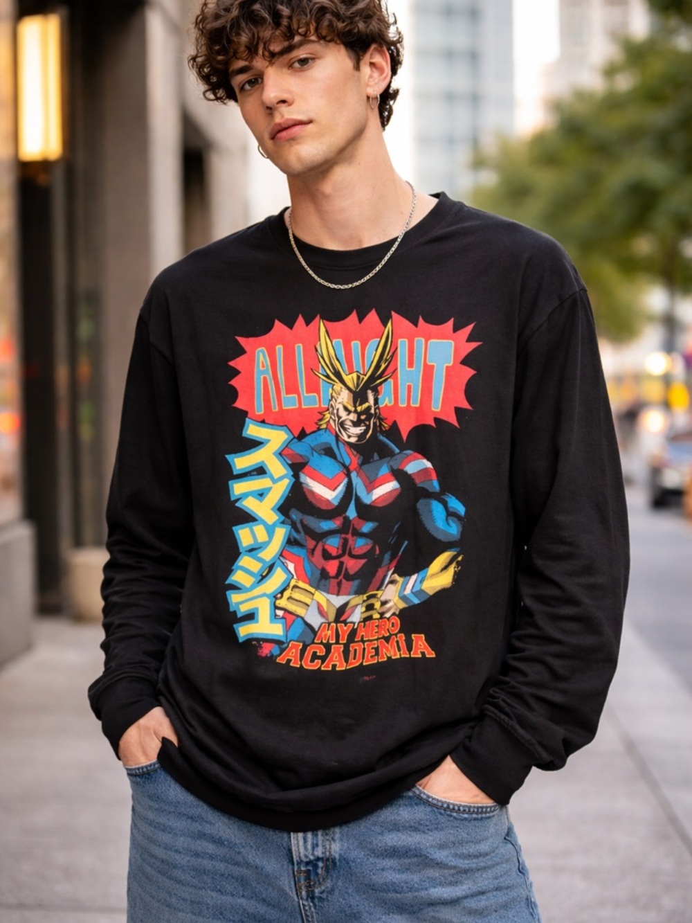My Hero Academia All Might Graphic Long Sleeve Shirt Anime Black Size L